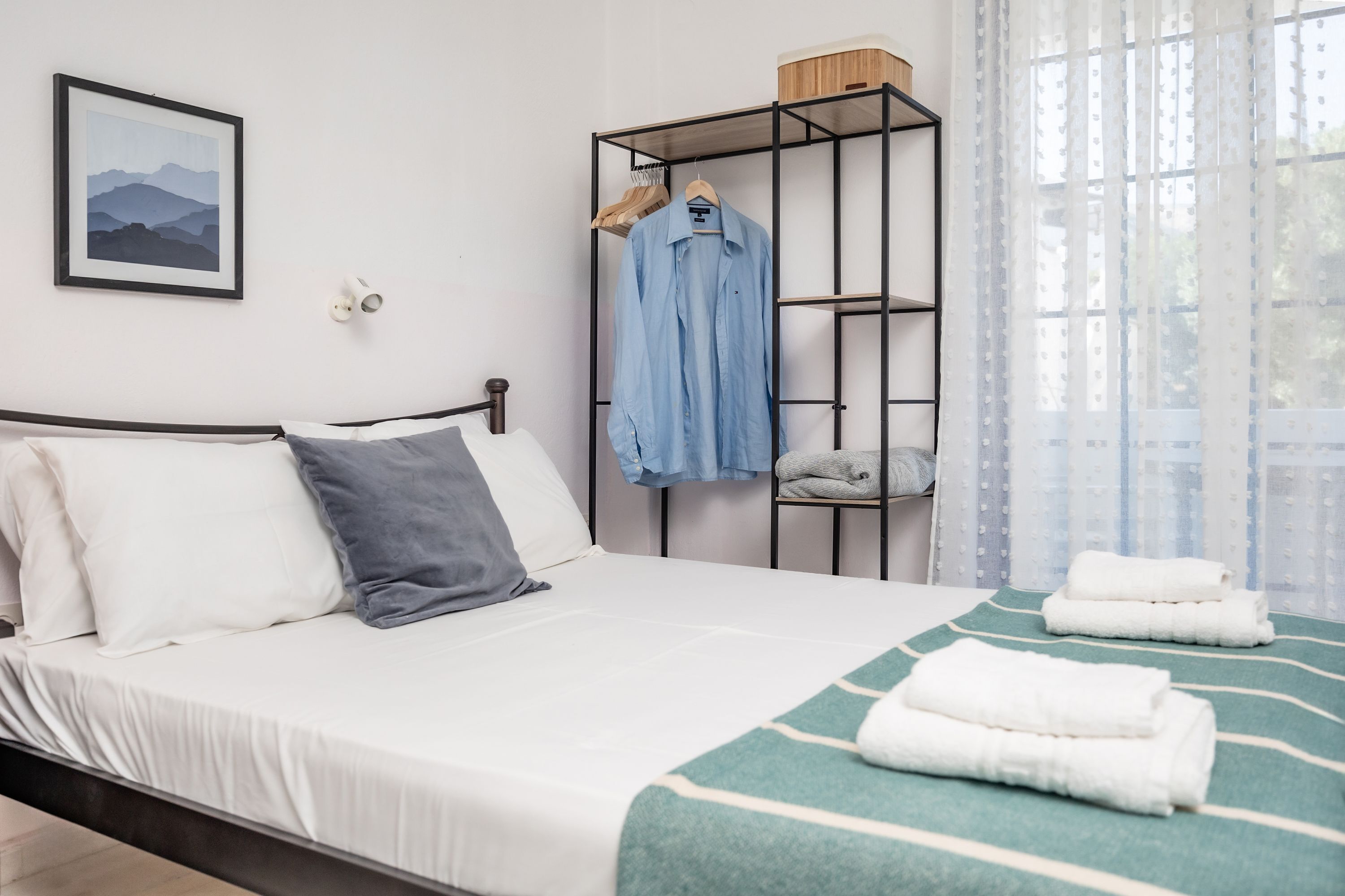 1 bedroom, desk, iron/ironing board, travel cot