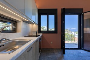 Fridge, oven, stovetop, coffee/tea maker