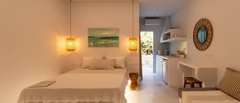 1 bedroom, desk, iron/ironing board, travel cot