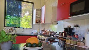 Une cuisine moderne équipée d’une cuisinière, d’un évier et de divers appareils électroménagers.