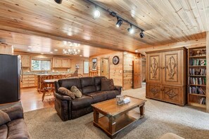 TV, fireplace, table football, books - Adventure Creek Lodge | Hot Tub, Zipline & Kayaks (Island Park)