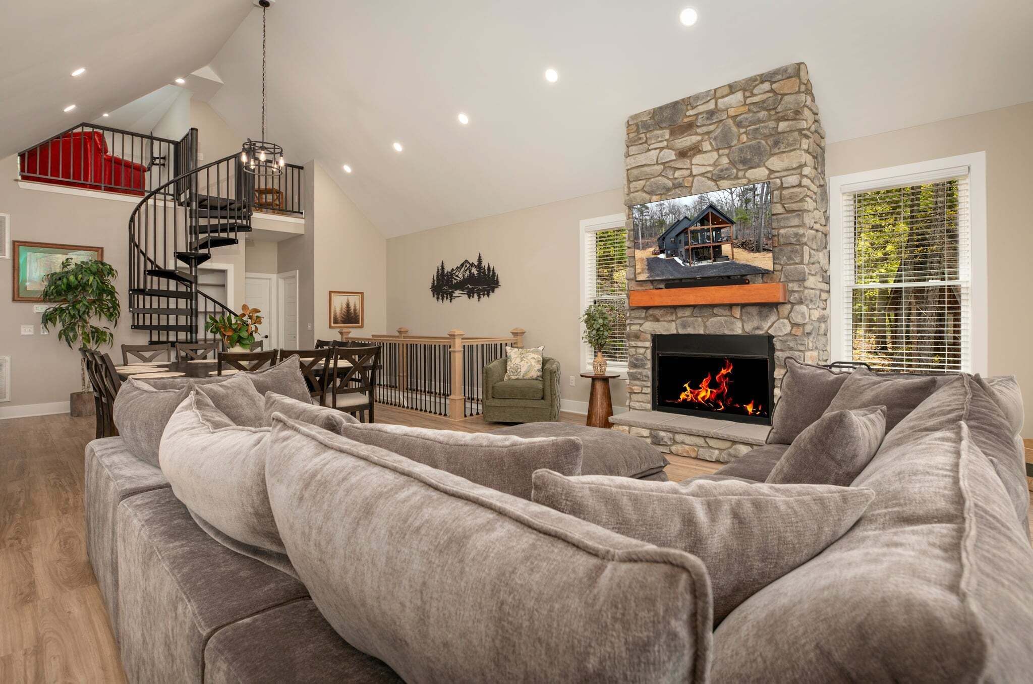 Smart TV, fireplace, ping pong