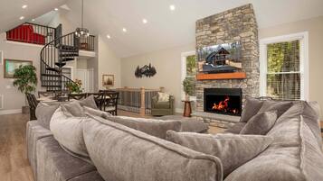 Smart TV, fireplace, ping pong