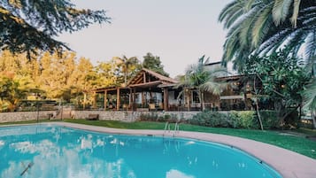 Outdoor pool, sun loungers