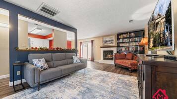 TV, fireplace, offices