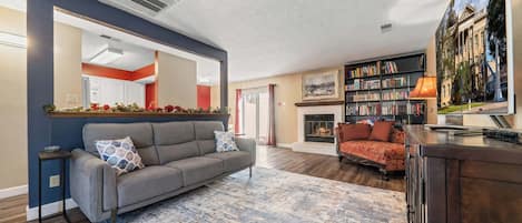 TV, fireplace, offices