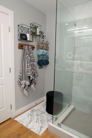 Douche, sèche-cheveux, serviettes fournies, papier toilette