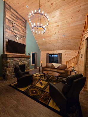 TV, fireplace - Newly Built Cabin, Dark Skies, and Fresh Air! (Galeton)