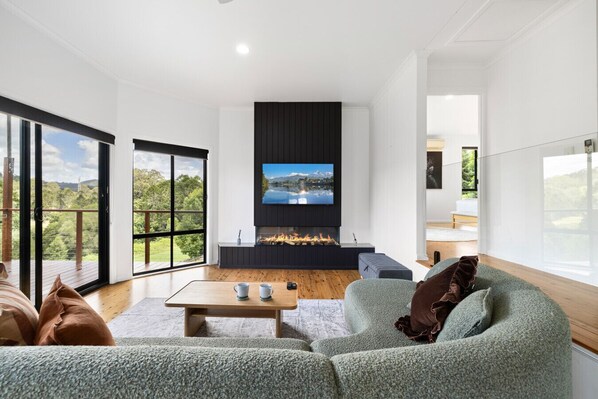 TV, fireplace