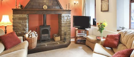 TV, fireplace