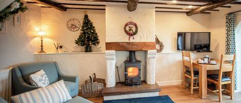 TV, fireplace