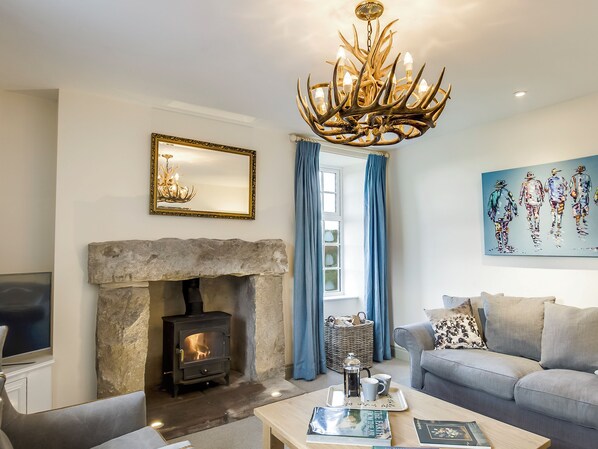 TV, fireplace