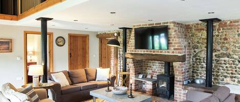 TV, fireplace