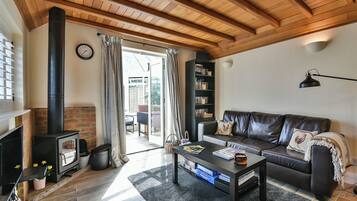 Una televisión, una chimenea