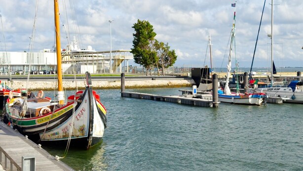 A marina with boats docked, a pier, and a building in the background. - Vita Portucale | Alfama Sweet Retreat (Lisboa)