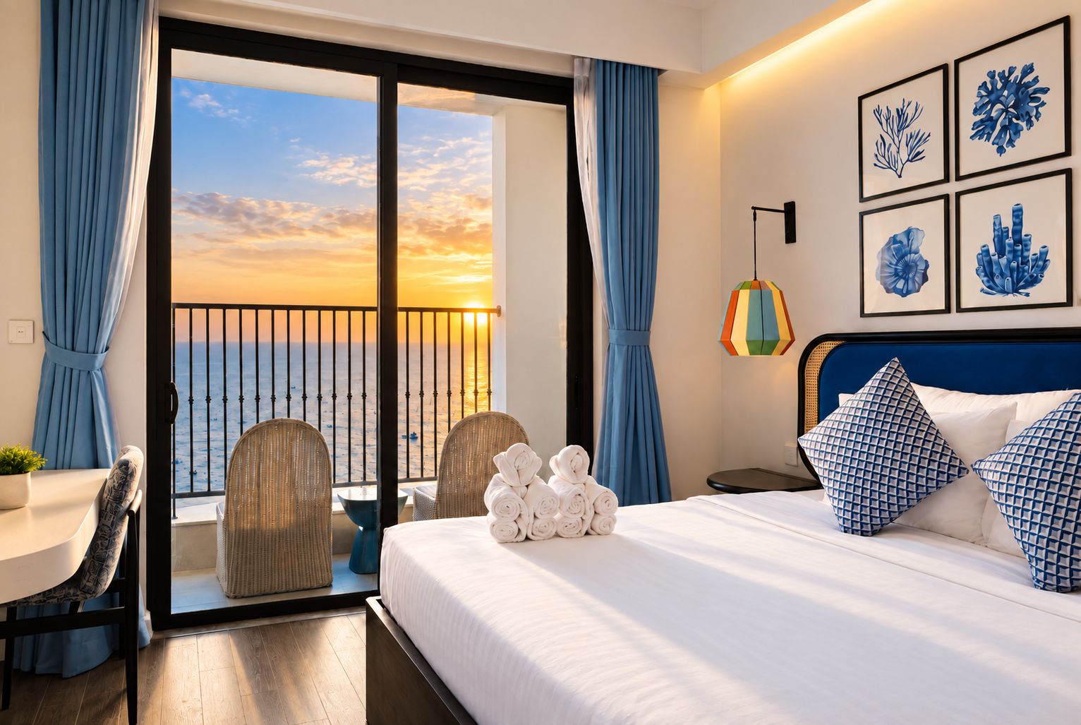 Studio Premier, balkon, pemandangan teluk | Seprai premium, busa memori, minibar, dan brankas