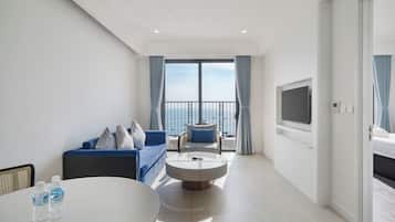 Premium-Apartment, 1 Schlafzimmer, Balkon, Strandblick | Wohnbereich