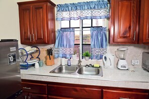 Kjøleskap, mikrobølgeovn, kokeplater og vannkoker