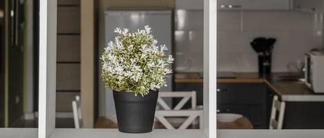 Standard Apartment, Courtyard View | Private kitchen | Full-size fridge, microwave, stovetop, highchair