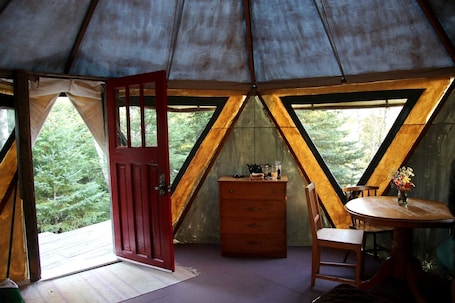 Dining. Yurt Nestled in Nature on Community in Nova Scotia, Canada