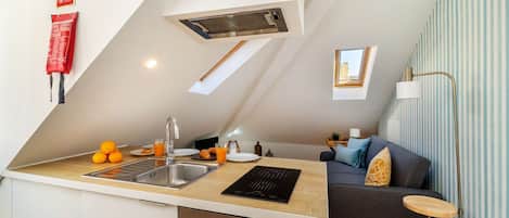 Microwave, stovetop, coffee/tea maker, toaster