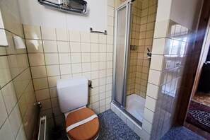 Douche, serviettes fournies, shampoing