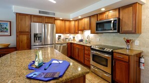 Fridge, microwave, oven, stovetop - Ground-Floor Maui Eldorado 1 Bedroom Condo Steps to Pool & BBQ | Unit C103 (Kaanapali)