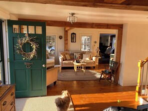 Smart TV, chimenea y libros 