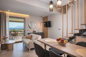Panoramic Sea View Maisonette with Outdoor Hot Tub | Living area | 42-inch Smart TV with digital channels - The New Life Houses (Kissamos)