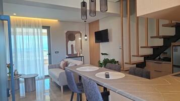 Panoramic Sea View Maisonette with Outdoor Hot Tub | Living area