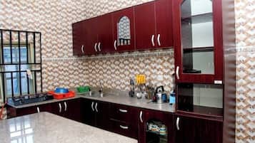 Fridge, microwave, oven, electric kettle