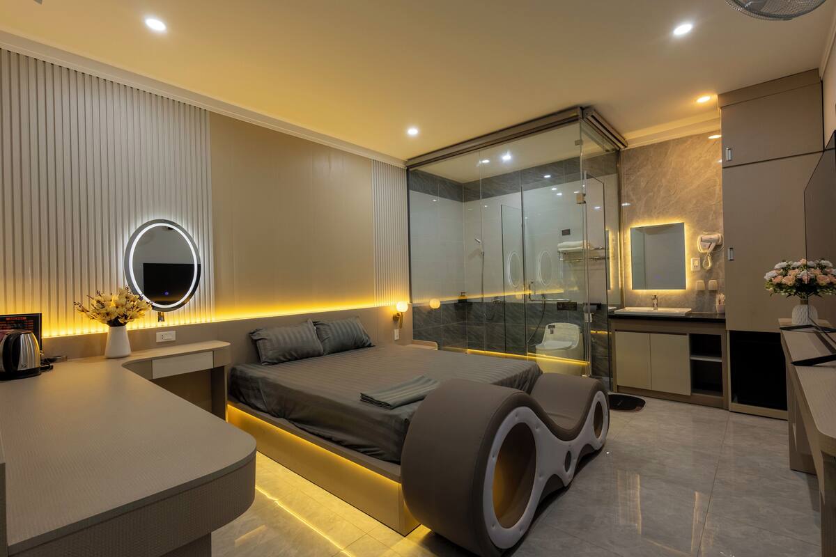 Studio bergaya Jepang, 1 Tempat Tidur Queen, pemandangan resor | Meja kerja, tirai kedap cahaya, Wi-Fi gratis, dan seprai linen