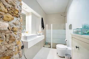 Regadera, secadora de cabello, bidet, toallas 