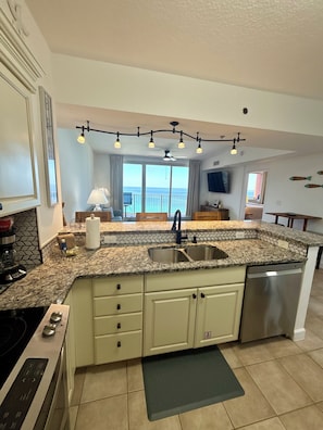 Fridge, microwave, oven, stovetop - Shores of Panama Resort Double Balcony 2 bed/2 bath with GULF & Pool Views (Panama City Beach)