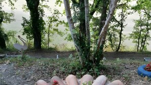 Un jardin où des pots en terre cuite et de petites plantes sont disposés en cercle.