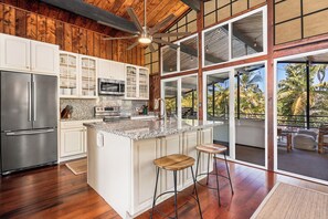 Fridge, microwave, stovetop, dishwasher - Mai Tai Manor by Gather: Modern Oasis w/ Saltwater Pool & Lanai Near Keauhou (Kailua Kona)