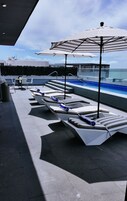 Outdoor pool, pool umbrellas