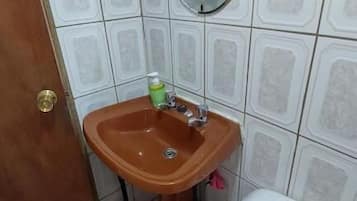 Habitación individual básica, patio, vista a la ciudad | Baño | Secadora de cabello, toallas, papel de baño