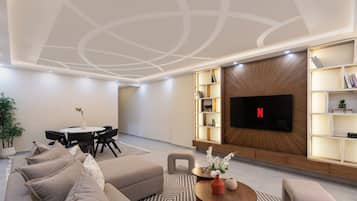 Deluxe-lejlighed - 3 soveværelser - balkon - byudsigt | Opholdsområde