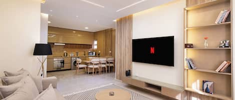 Deluxe Apartment, 2 Bedrooms, Balcony, City View | Living area