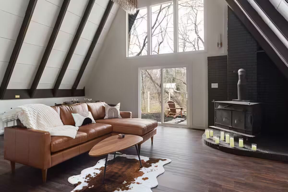 Smart TV, fireplace, books, music library
