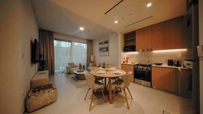 Fridge, microwave, oven, stovetop - Dubai Hills Apt with Infinity Pool (Dubai)