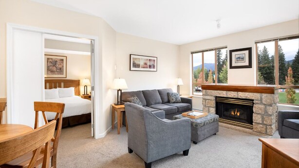 TV, fireplace - Mountain Views and Hot Tub | Perfect Village Stay (Whistler)