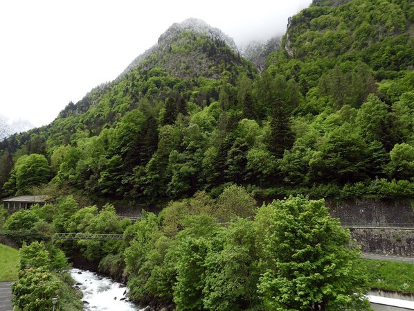 A mountainous landscape with dense green foliage, a river, and a bridge. - Duplex with parking - 5 guests (Cauterets)