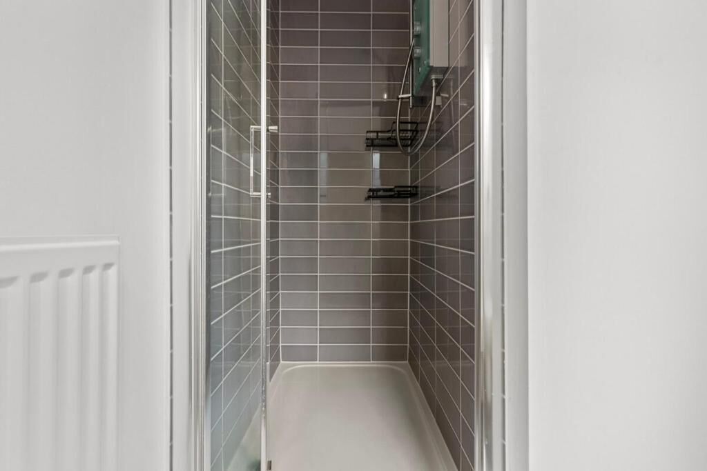 Shower, hair dryer, towels, toilet paper