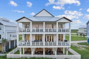 Exterior - Beachfront + Hot Tub | Game Room + Pets | Sleep 18 (Galveston)