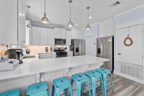 Fridge, microwave, oven, stovetop - Walk to Beach with Expansive Deck & Hot Tub | Sleeps 12 (Port Bolivar)
