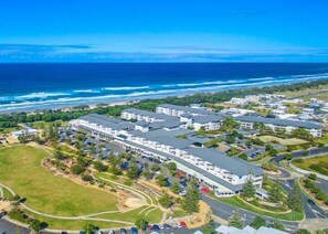 Aerial view - The Pool Resort Kingscliff - Two Bedroom (4104/4105) ground floor with pool view - Holiday Management Co. (Tweed)
