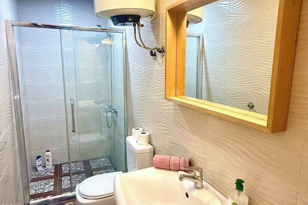 Shower, hair dryer, soap