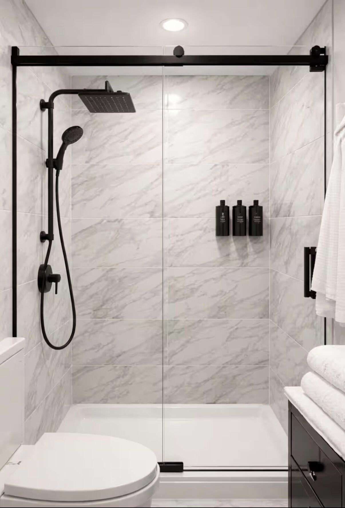 Shower, jetted bath, hair dryer, bidet